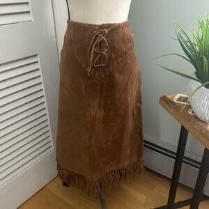 New THE KEENAN LEATHER CO Womens Skirt Suede 100% Leather Fringe Western 40 US 8